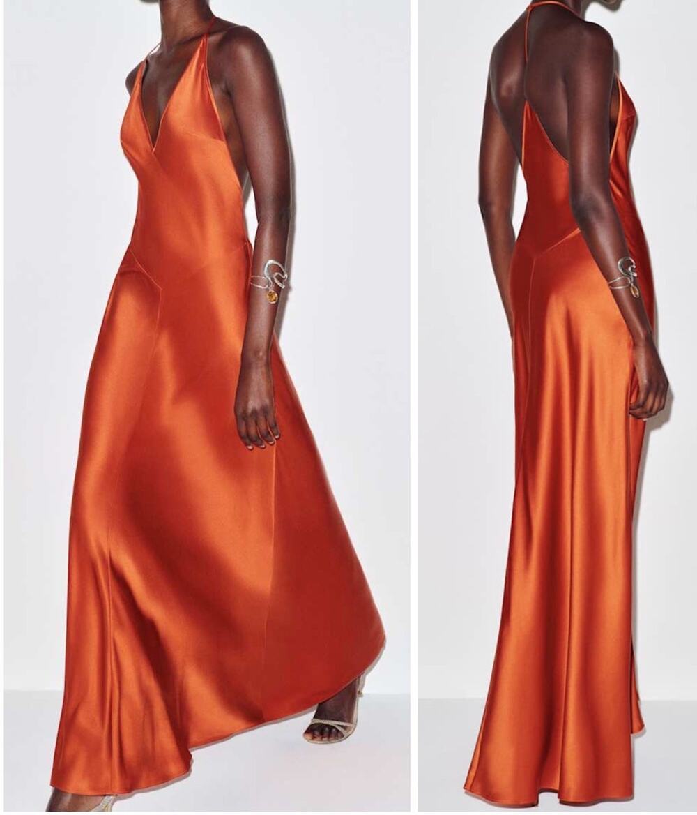 NWT Reformation Lara Silk Dress M Chili Mango Burnt Orange Silk Halter